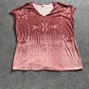 XIEERDUO Womens XXL Mauve Pink Ombre Pattern V-Neck Top Button Shoulder